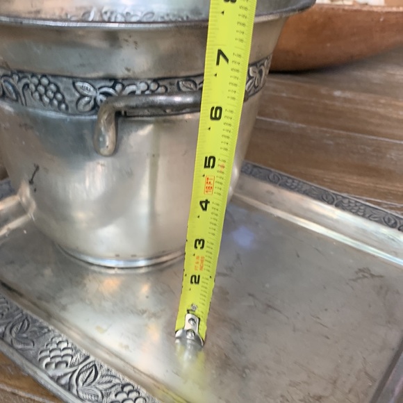 Pottery Barn silver 2 pc LOT SET grape/leaf serving tray and ice bucket GUC - Picture 15 of 15
